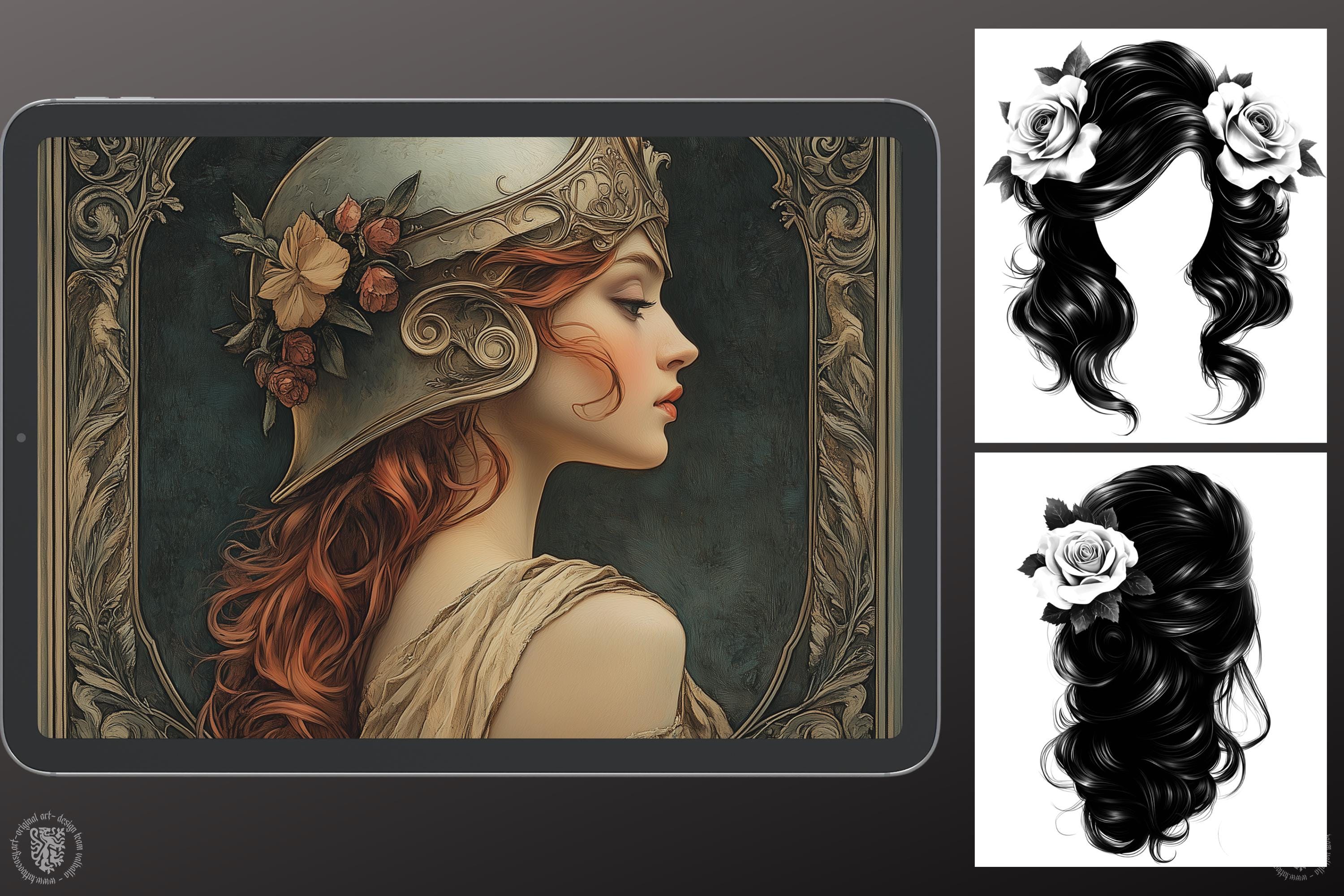 Neo-Traditional Lady Tattoo Design Kit: 2000+ Procreate Stamps, SVG & PNG Files