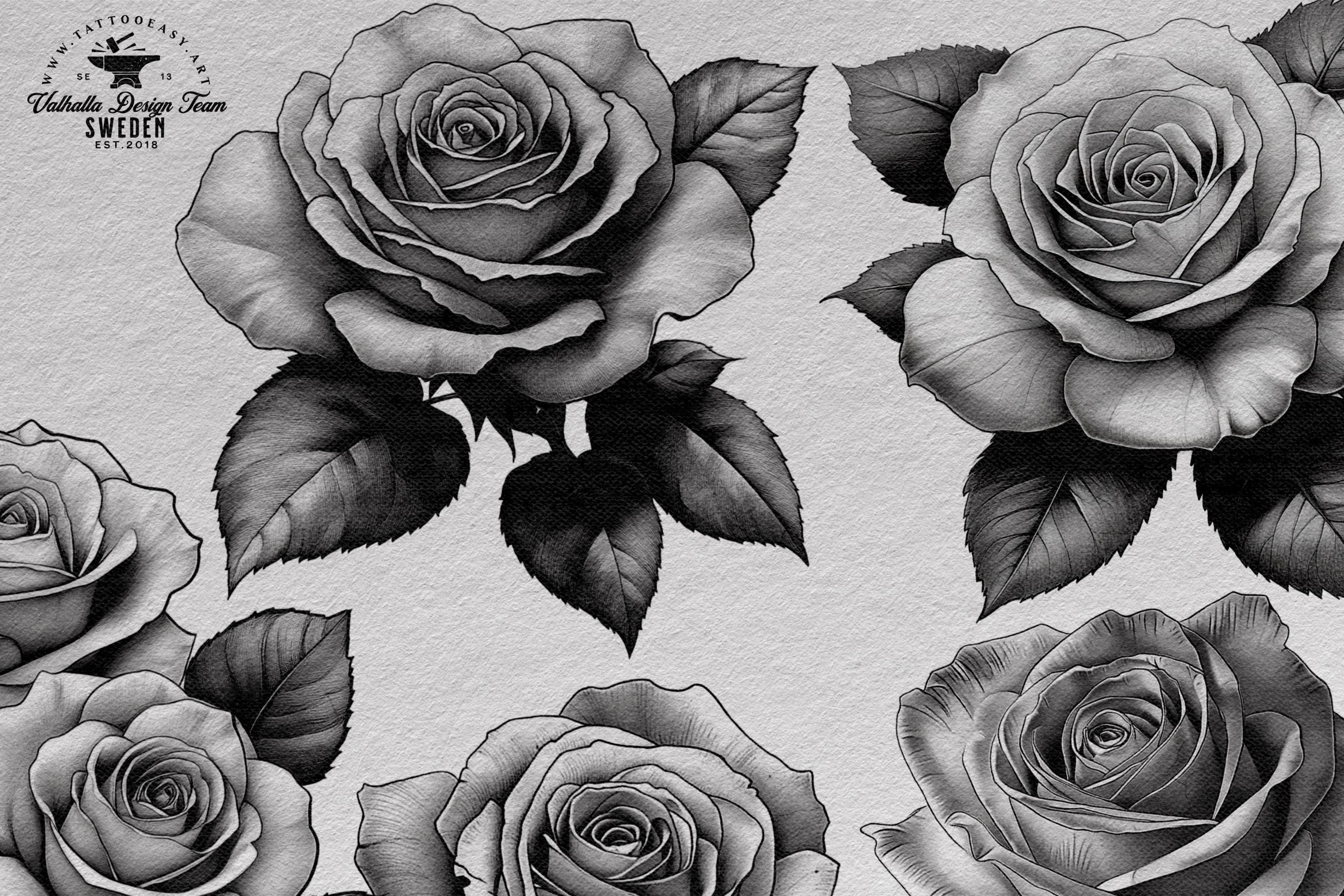 Rose Tattoo Flash References: Procreate Stamps, SVG, PNG (2000+ Elements)