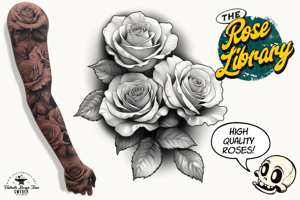 Rose Tattoo Flash References: Procreate Stamps, SVG, PNG (2000+ Elements)