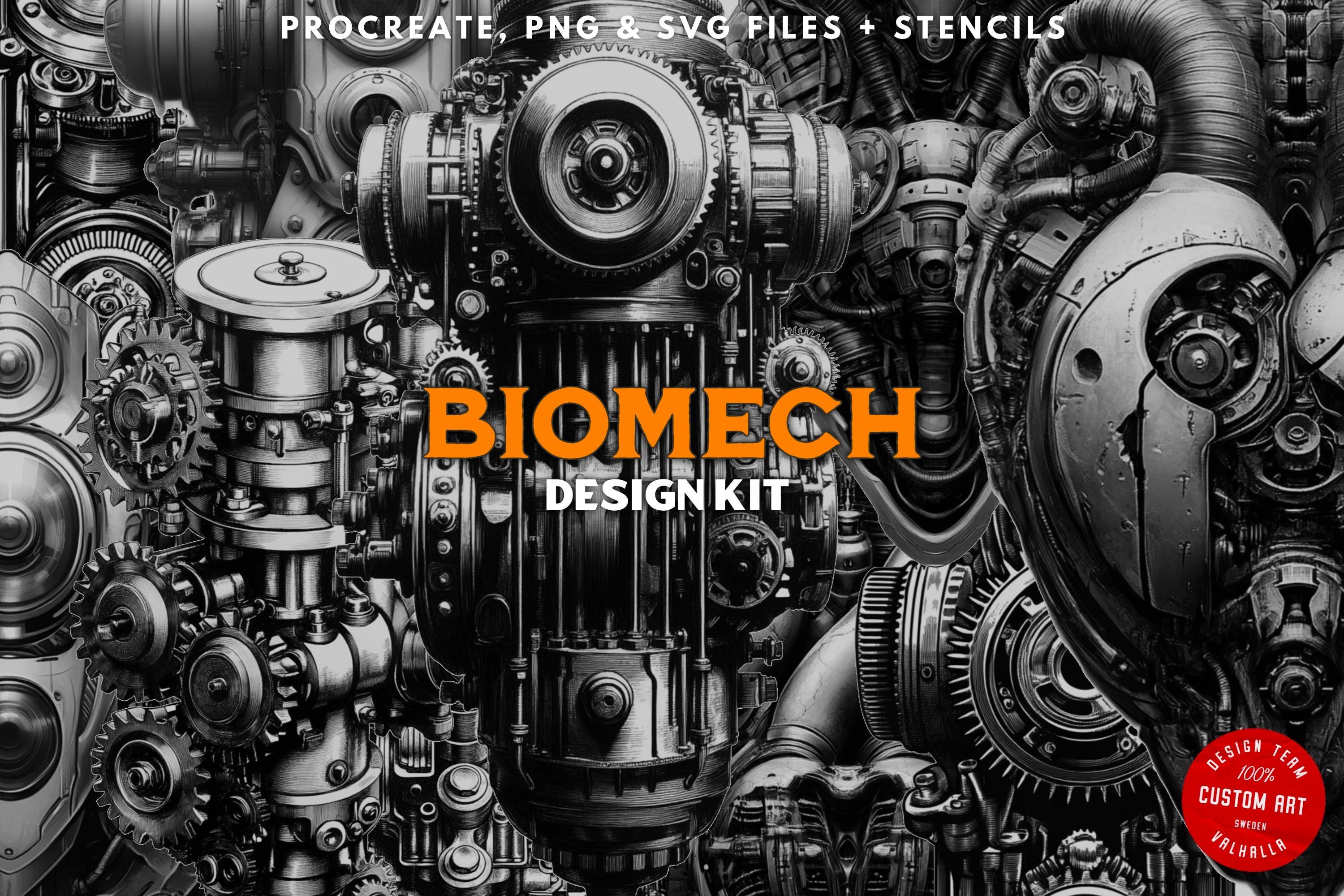 Biomech Design Kit: Procreate Brushes, SVG & PNG Files + Stencils