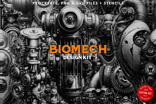 Biomech Design Kit: Procreate Brushes, SVG & PNG Files + Stencils
