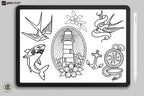Procreate, Ship Ahoy! 100+ tattos, outlined tattoo ideas, hand drawn art