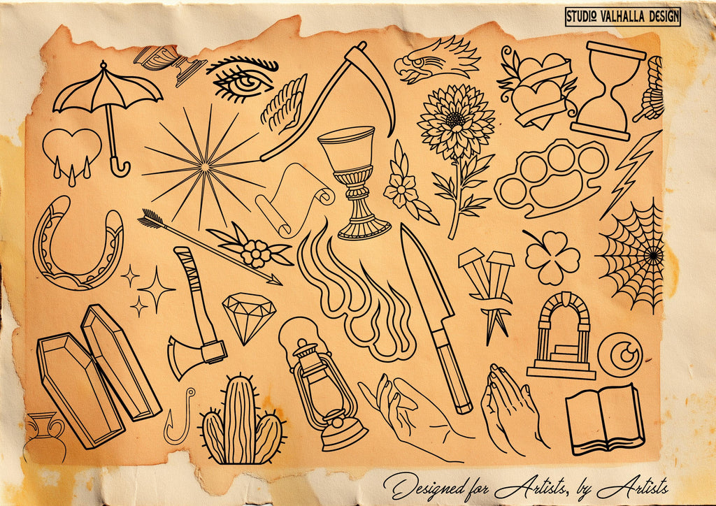 Traditional Tattoo Toolkit for Procreate, Build Your Own Designs, American Traditional Flash Brush Set