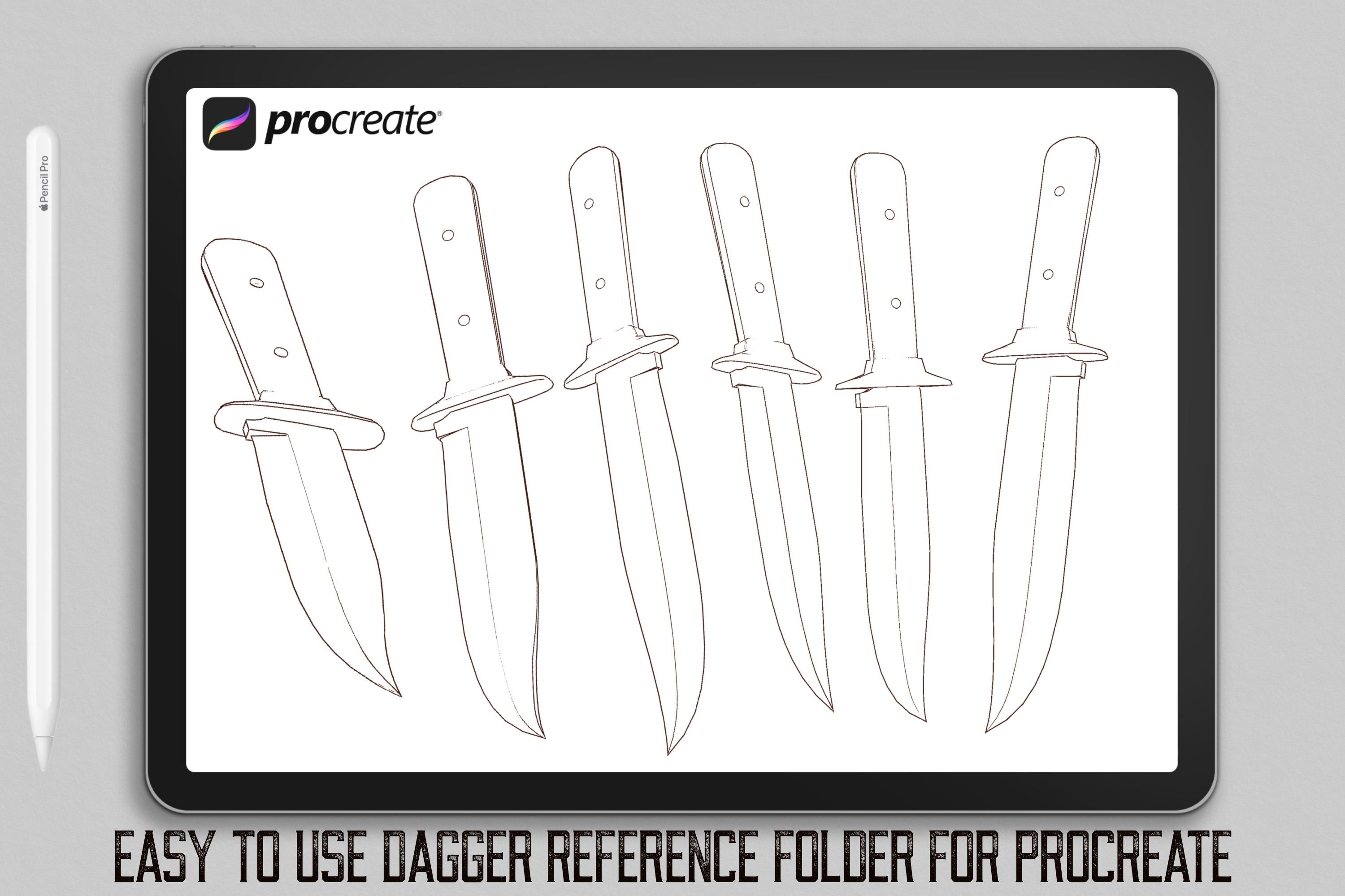 Procreate & png, Artist Reference Library ~ Dagger references, original art for Procreate, ~150 design elements