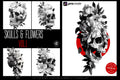 Skull & Flowers Tattoo Stamps: 129 Procreate Designs