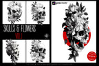 Skull & Flowers Tattoo Stamps: 129 Procreate Designs
