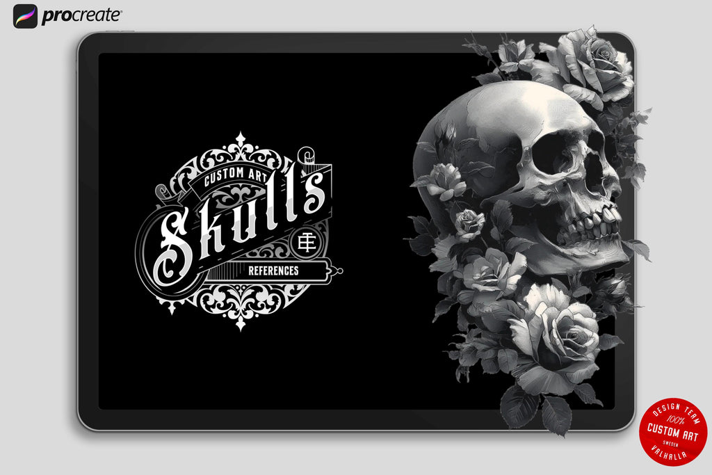 Skull & Flowers Tattoo Stamps: 129 Procreate Designs
