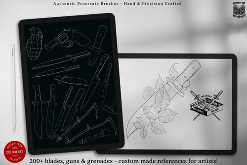 200+ Weapon Procreate Brushes, Swords, Guns, Knives (Digital Download)