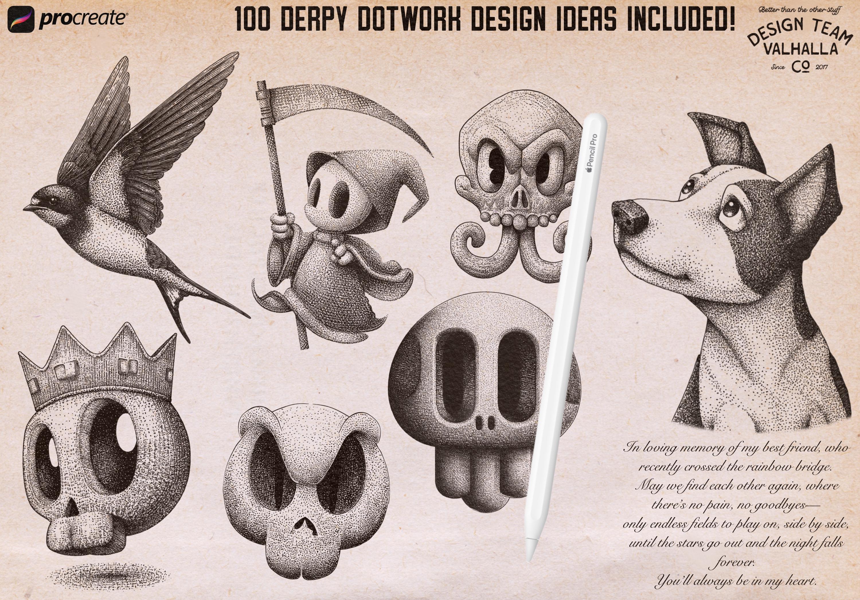 Procreate, stick n poke ~ 100% custom made brushes, designs, canvas & palettes