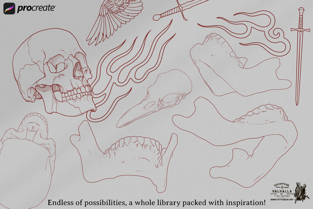 Neo-Traditional Tattoo Brushes for Procreate: 1000+ Art Reference Kit (Digital Download