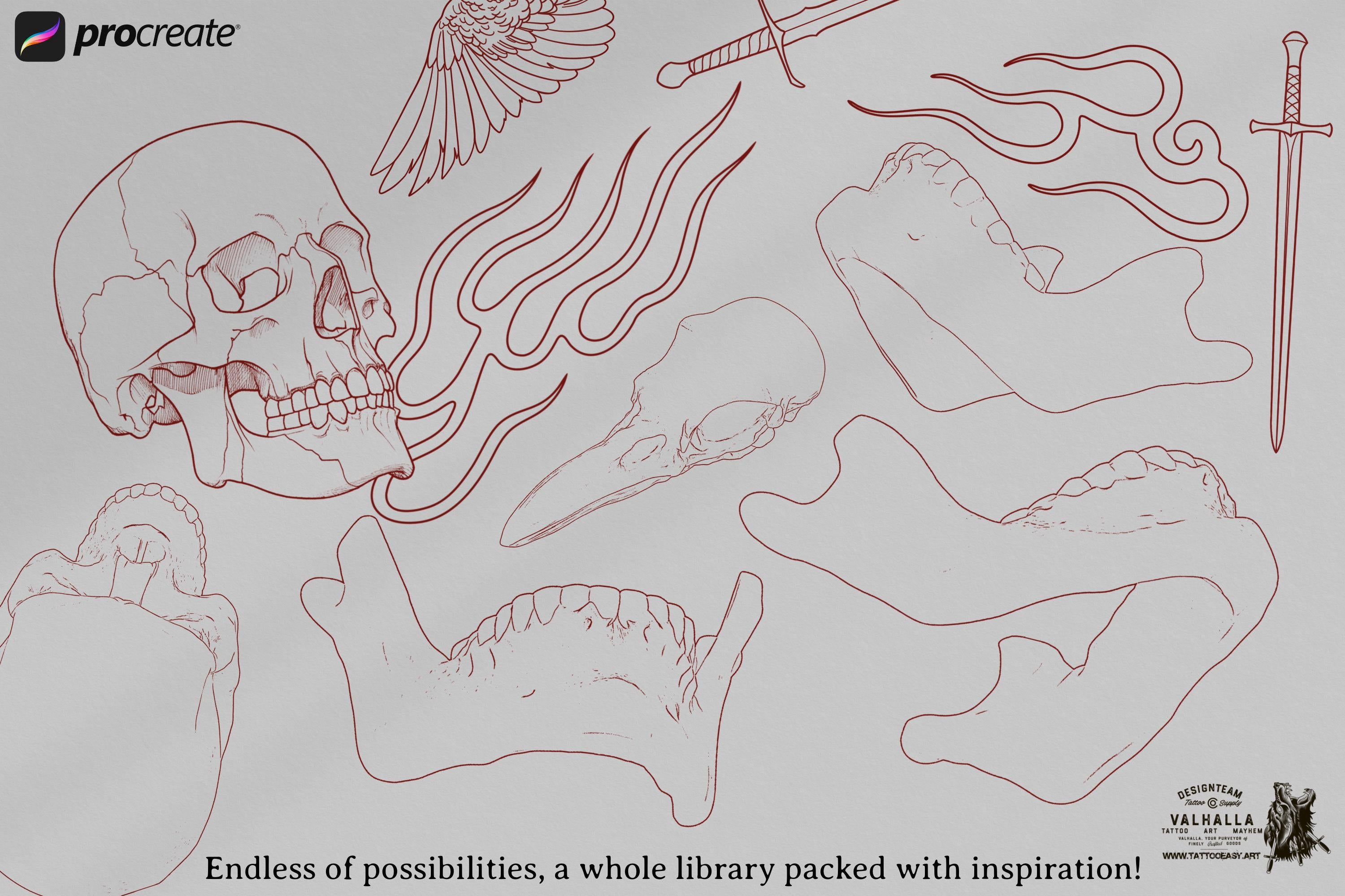Neo-Traditional Tattoo Brushes for Procreate: 1000+ Art Reference Kit (Digital Download