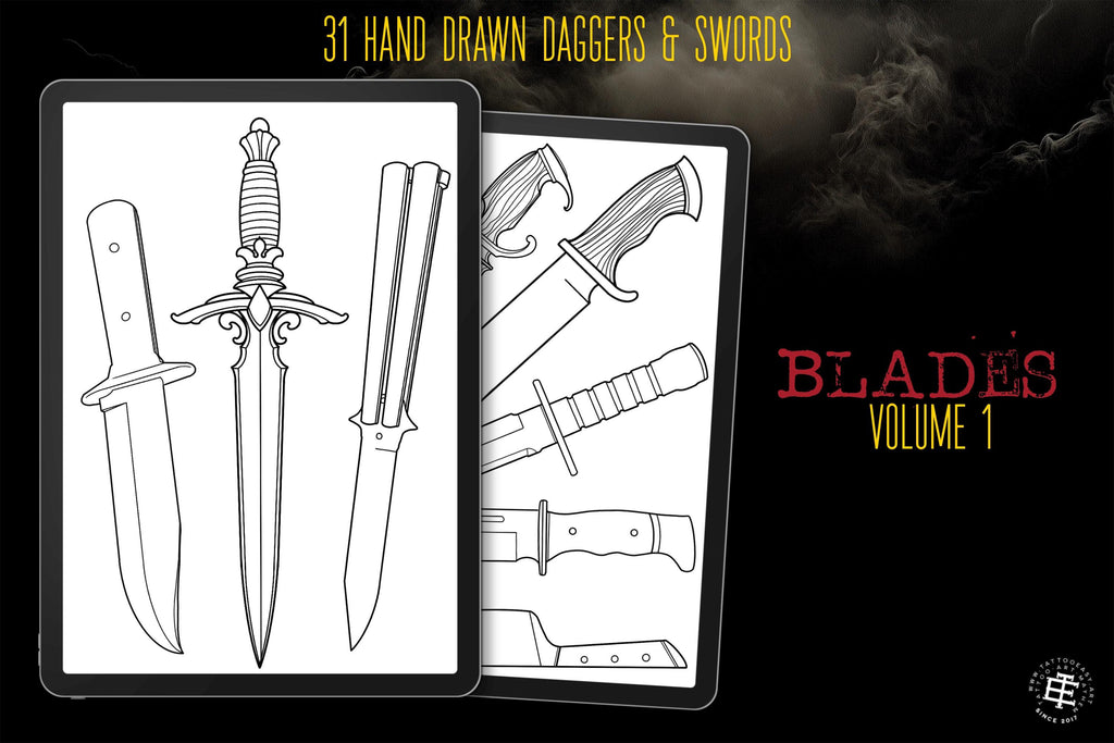 Procreate / Blades volume 1, 31 designs drawn by hand, daggers & swords, direct download