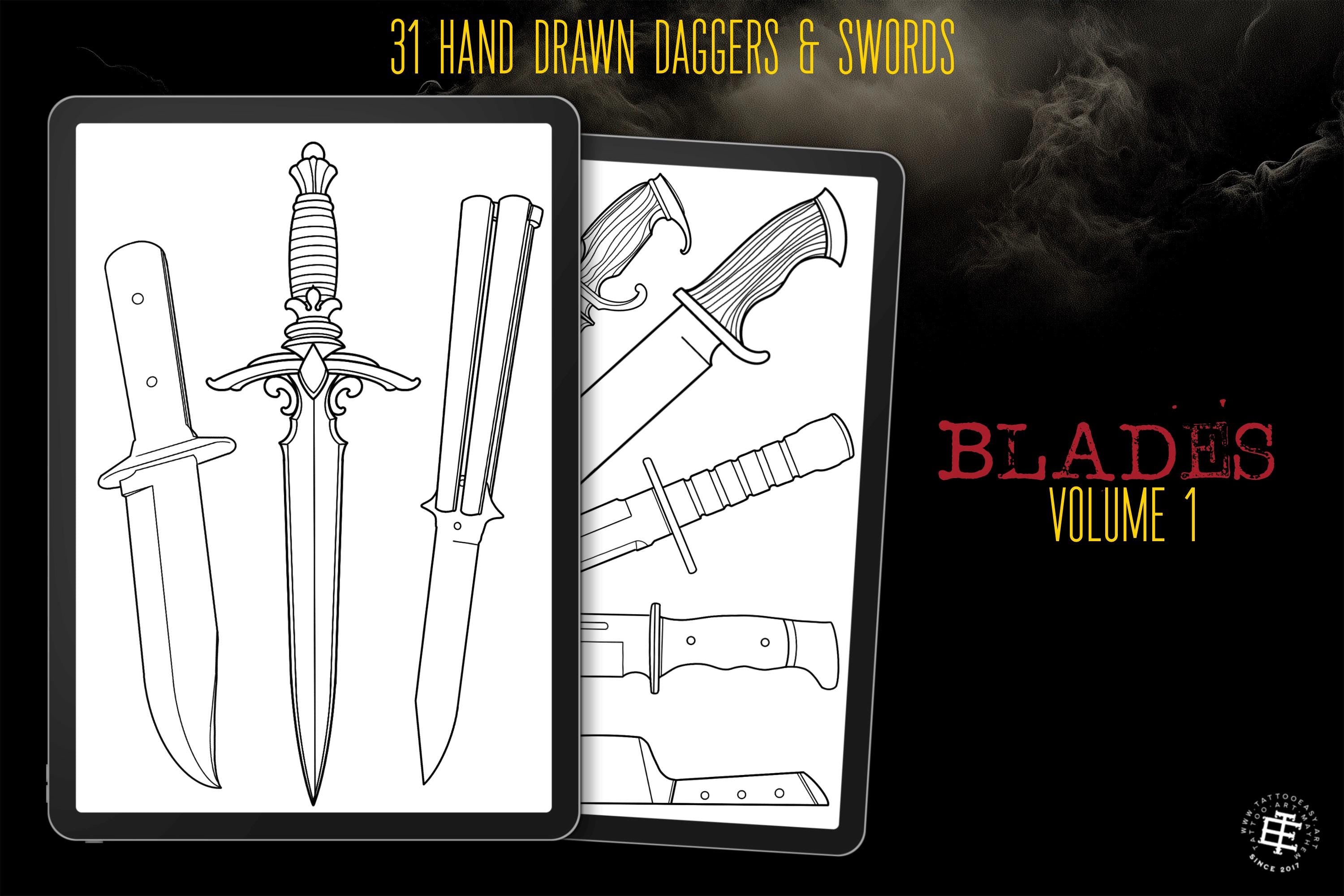Procreate / Blades volume 1, 31 designs drawn by hand, daggers & swords, direct download
