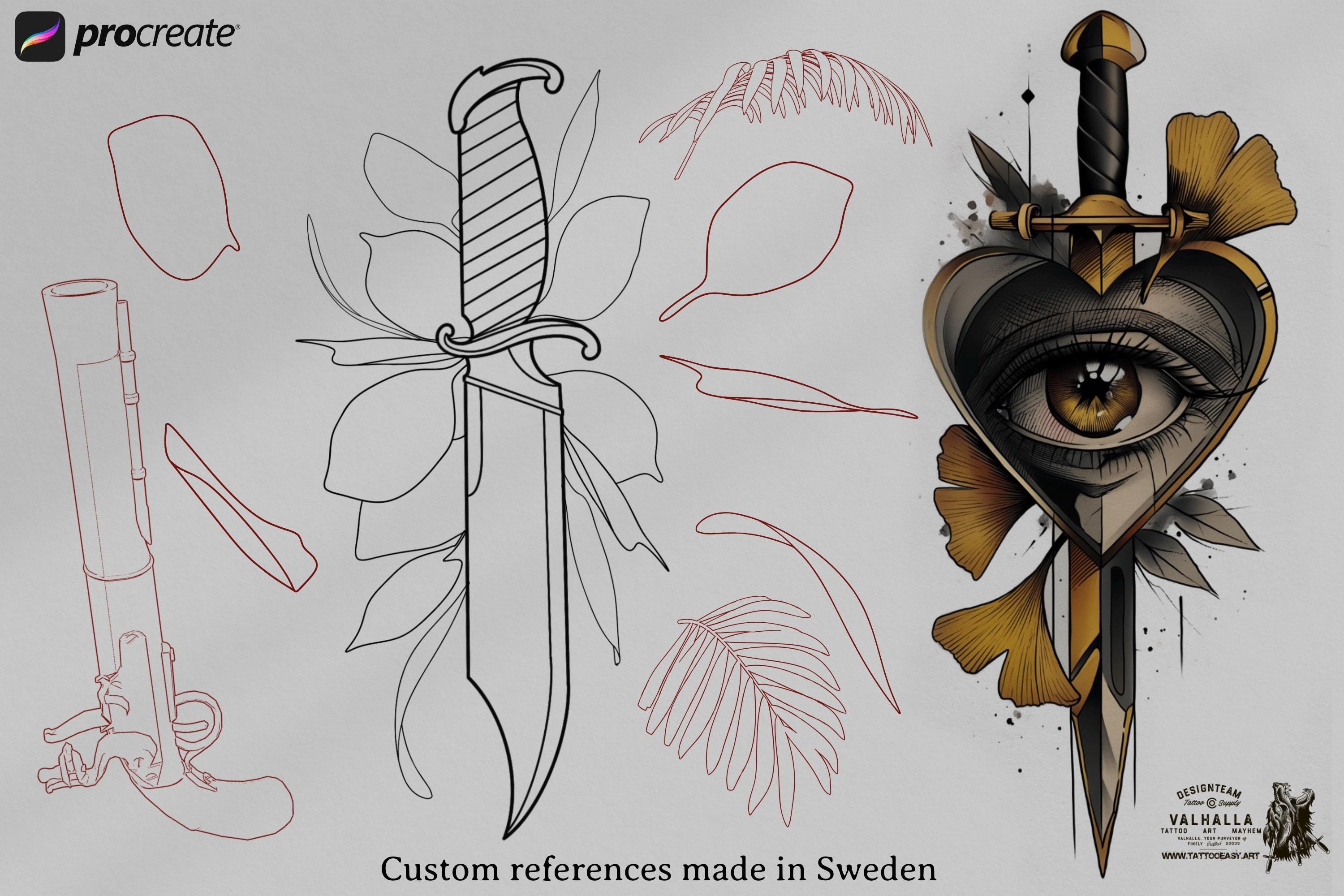 Neo-Traditional Tattoo Brushes for Procreate: 1000+ Art Reference Kit (Digital Download