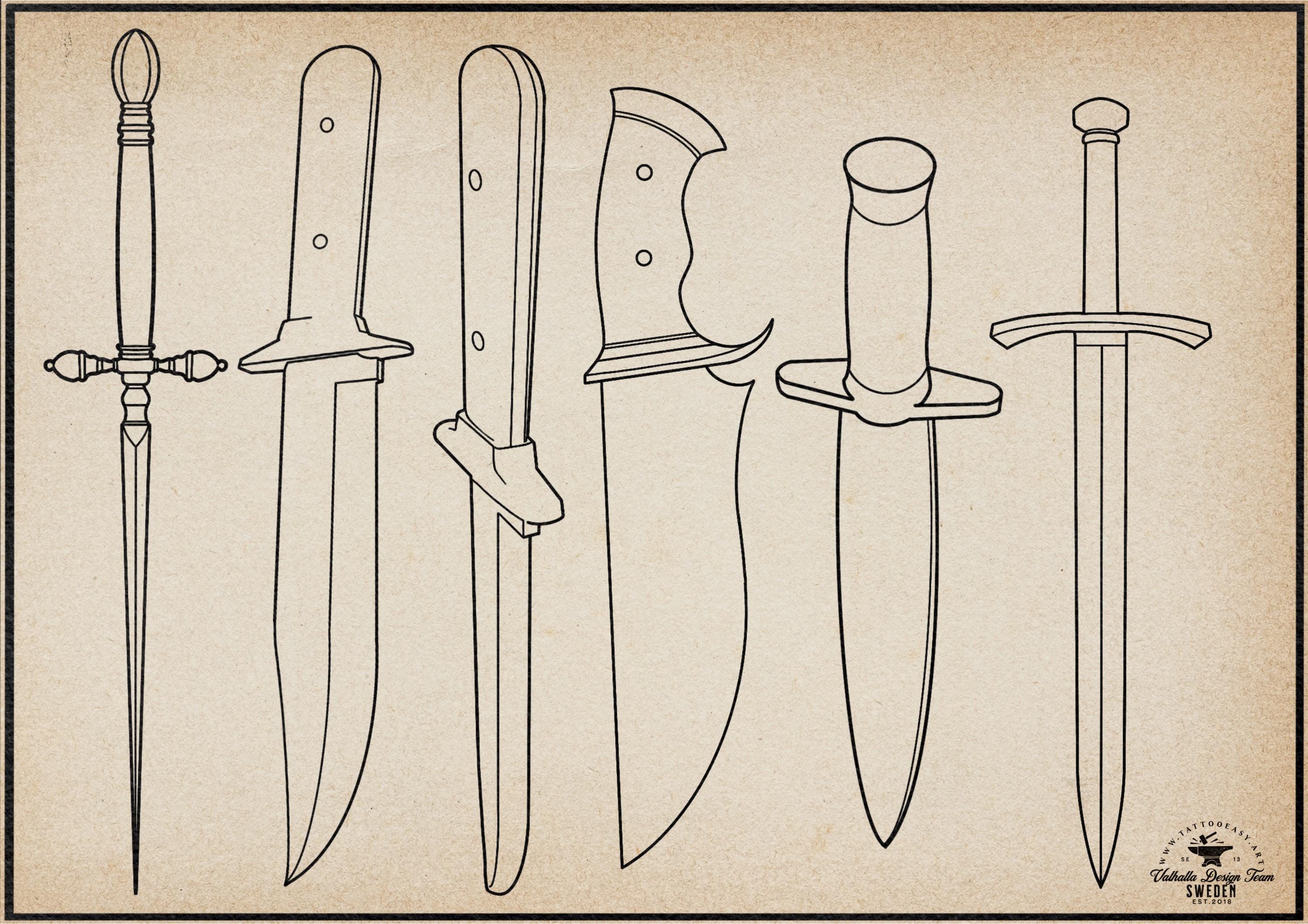 Procreate / Blades volume 1, 31 designs drawn by hand, daggers & swords, direct download