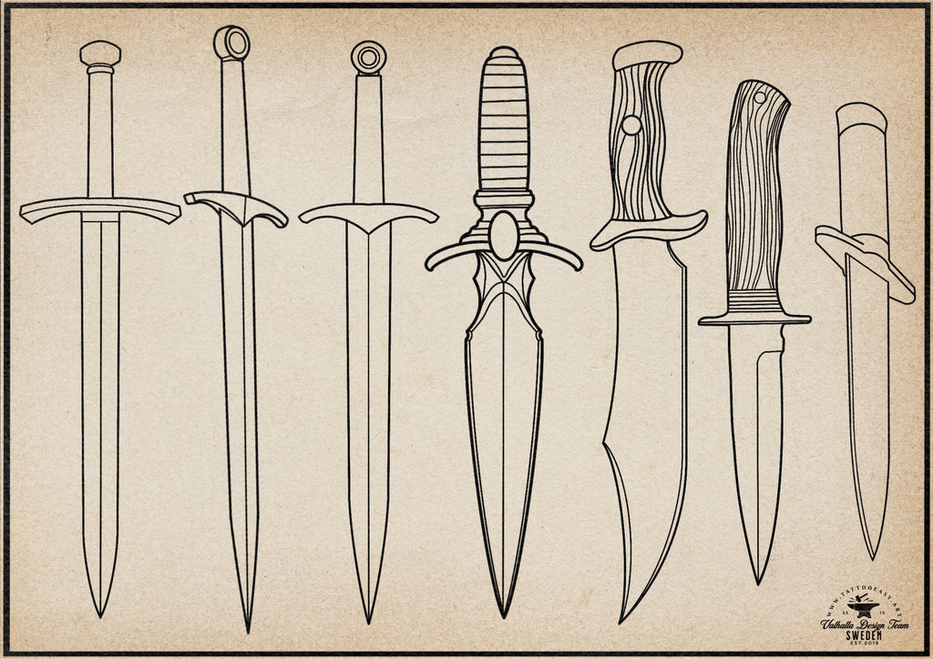 Procreate / Blades volume 1, 31 designs drawn by hand, daggers & swords, direct download