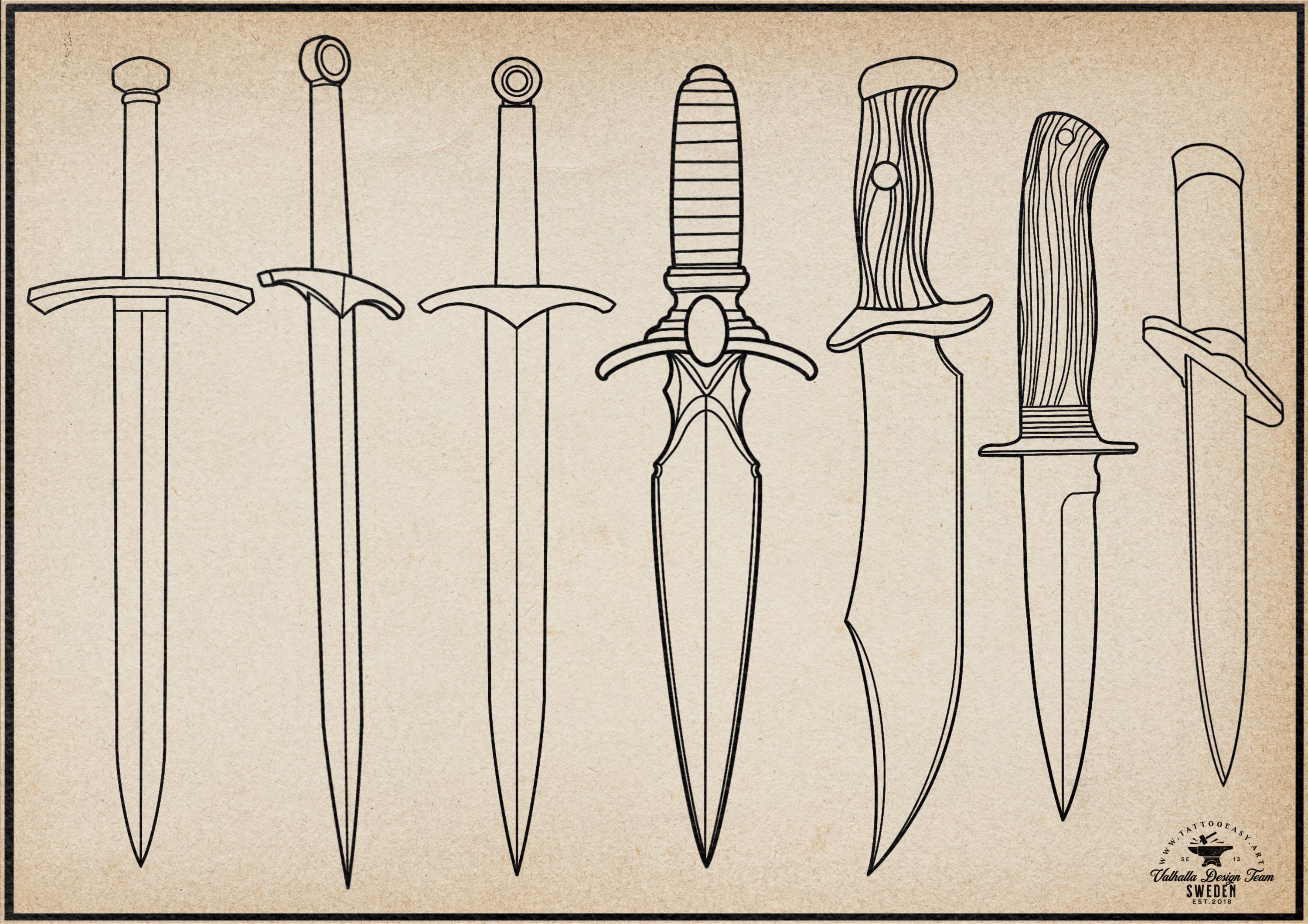 Procreate / Blades volume 1, 31 designs drawn by hand, daggers & swords, direct download