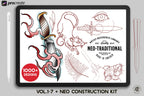 Neo-Traditional Tattoo Brushes for Procreate: 1000+ Art Reference Kit (Digital Download