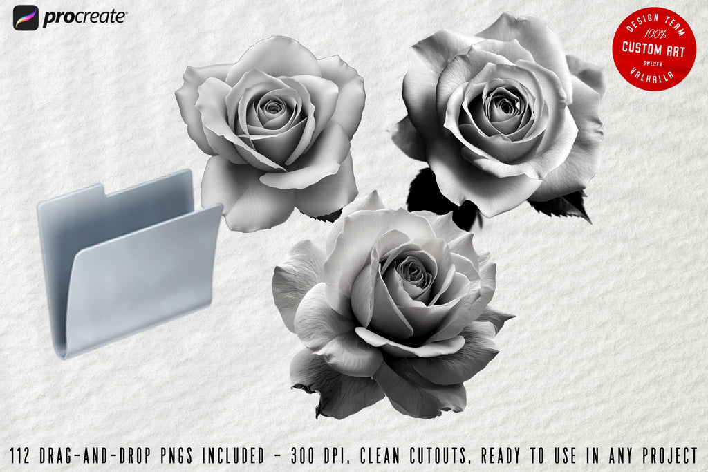 Rose Realism Procreate Stamps: 100+ Rose PNG Clipart, Artist Reference Library