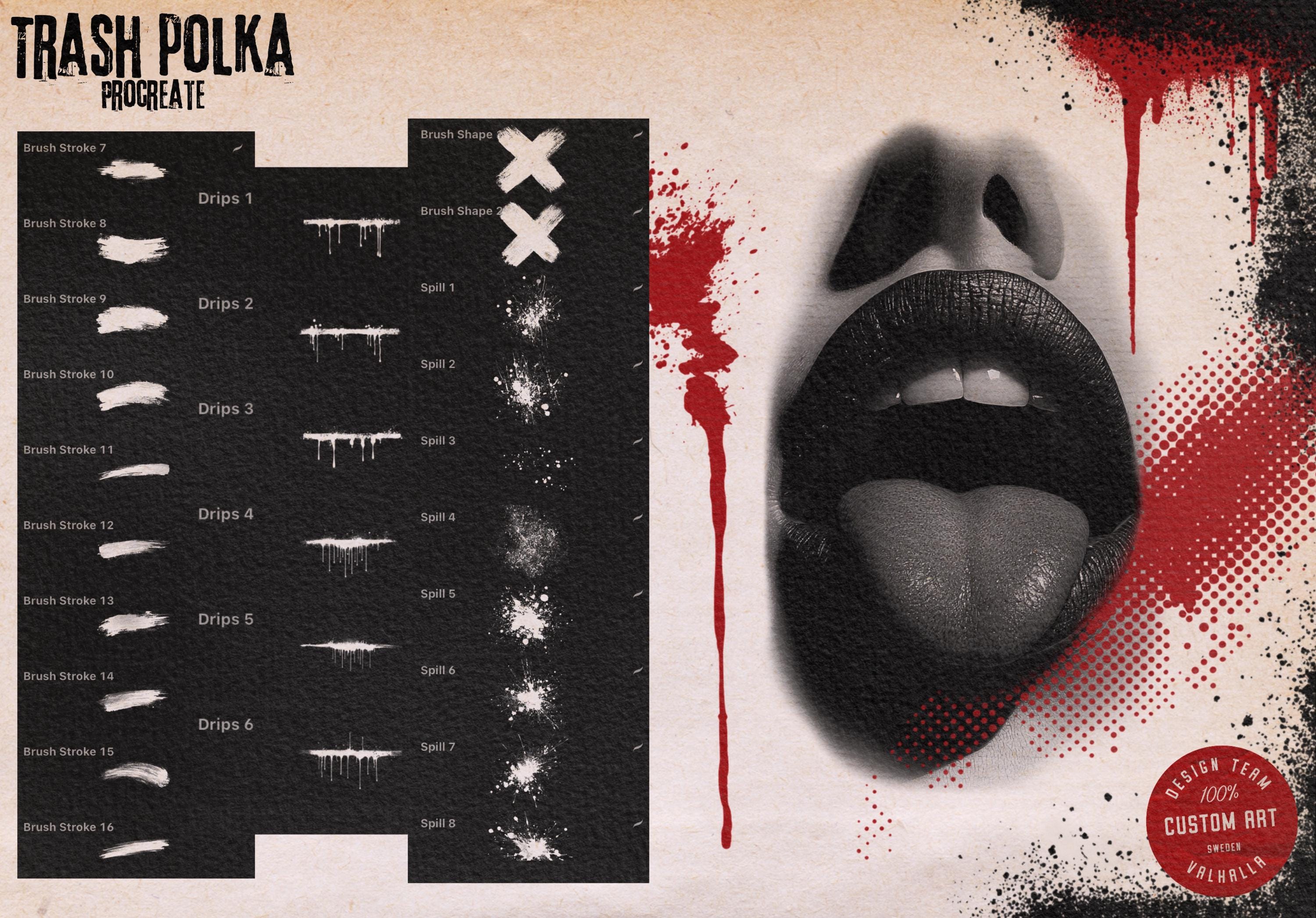 Trash Polka Procreate Kit: 400+ Custom Stamps, Brushes (Digital Download)
