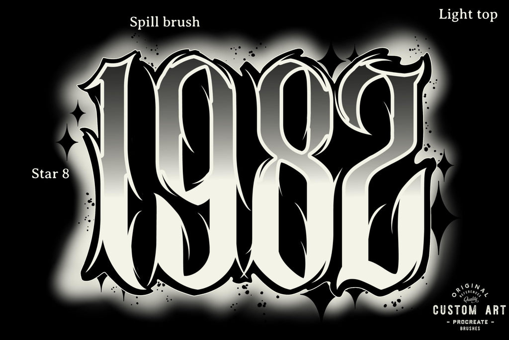 Tattoo Number Design Kit: Procreate Stamps, Brushes & Flash Art (PNG, SVG, EPS Designs)