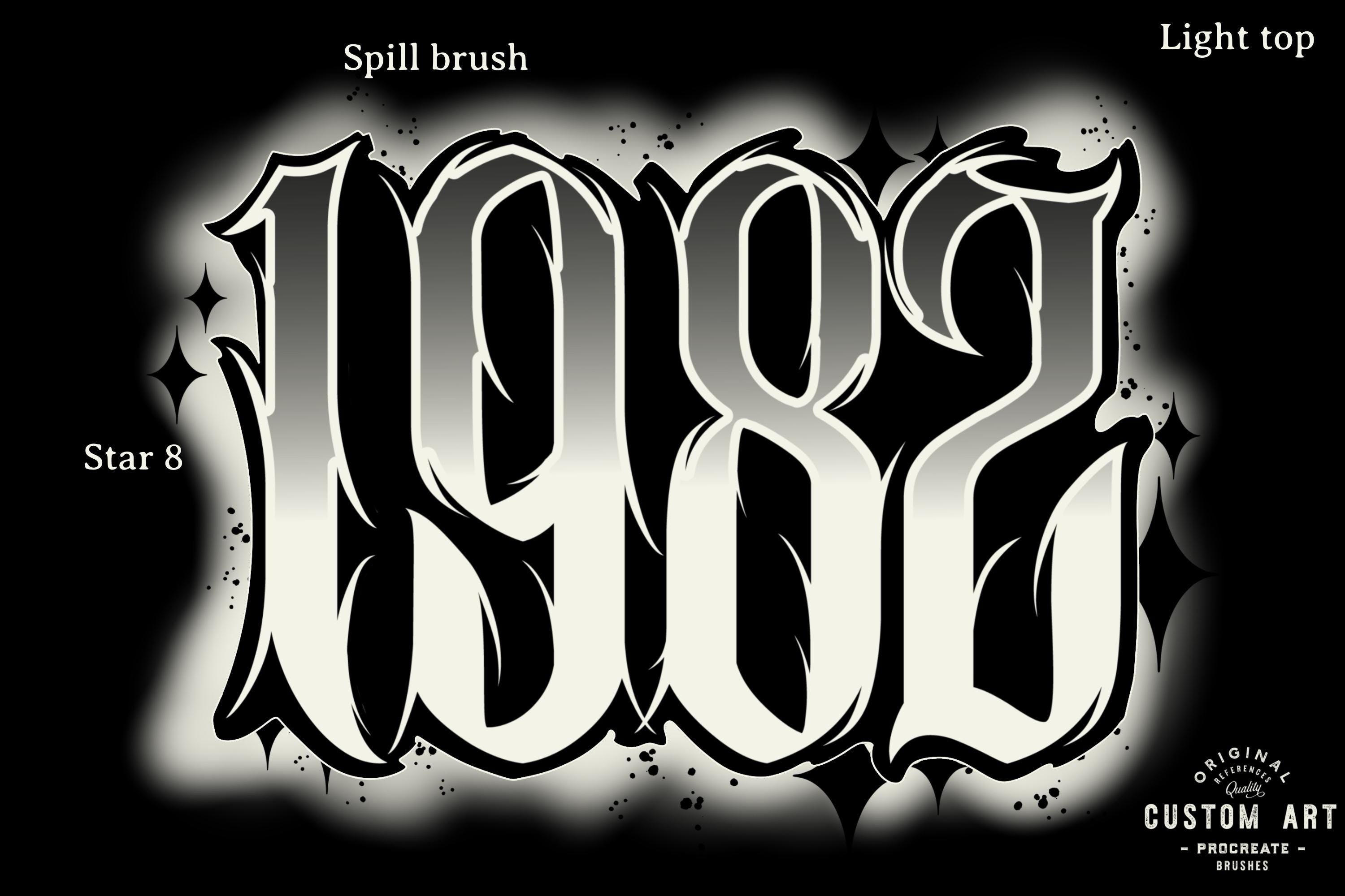 Tattoo Number Design Kit: Procreate Stamps, Brushes & Flash Art (PNG, SVG, EPS Designs)
