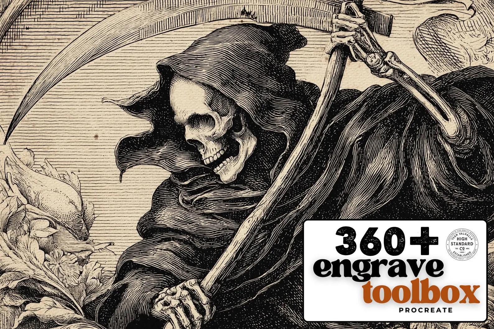 Procreate Engraving Brush Kit: 360+ Woodcut Texture Brushes & Canvas (Digital Download