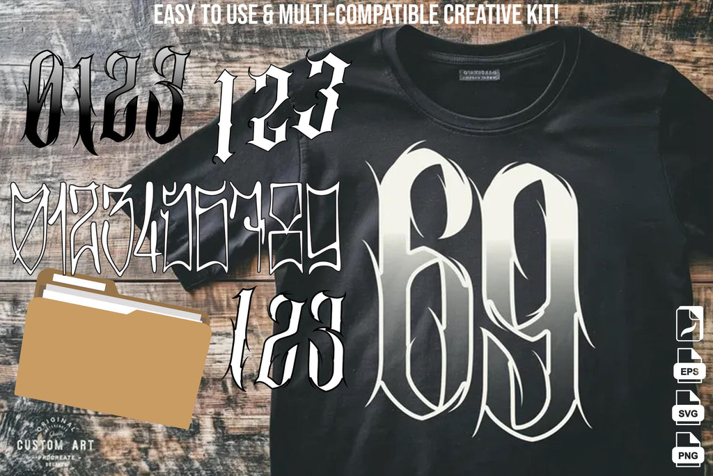 Tattoo Number Design Kit: Procreate Stamps, Brushes & Flash Art (PNG, SVG, EPS Designs)