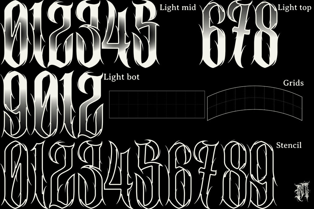 Tattoo Number Design Kit: Procreate Stamps, Brushes & Flash Art (PNG, SVG, EPS Designs)