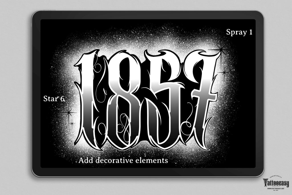 Tattoo Number Design Kit: Procreate Stamps, Brushes & Flash Art (PNG, SVG, EPS Designs)
