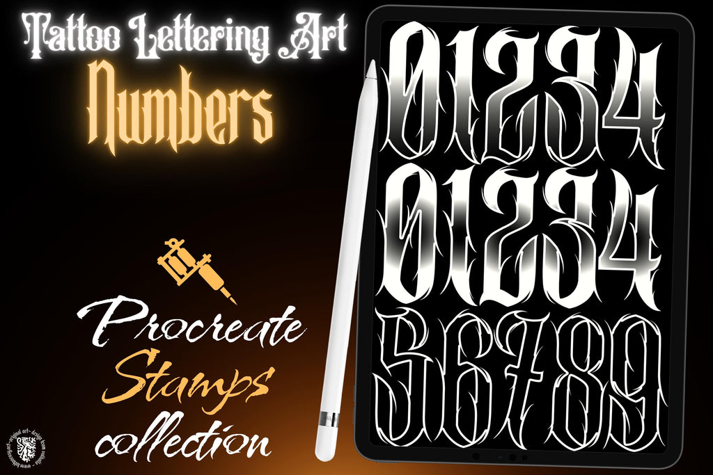 Tattoo Number Design Kit: Procreate Stamps, Brushes & Flash Art (PNG, SVG, EPS Designs)