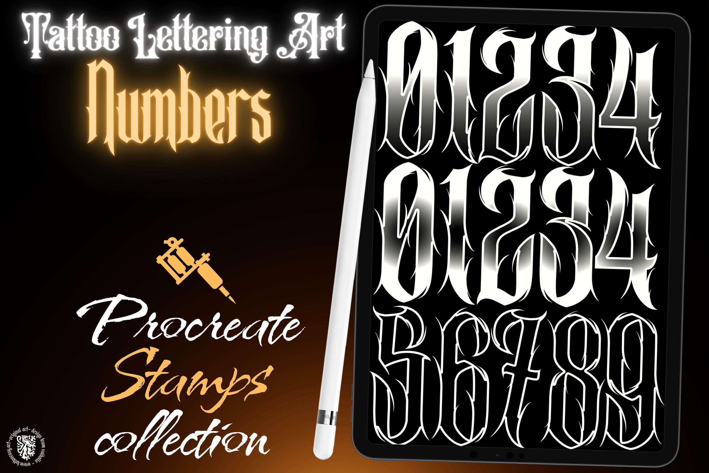 Tattoo Number Design Kit: Procreate Stamps, Brushes & Flash Art (PNG, SVG, EPS Designs)