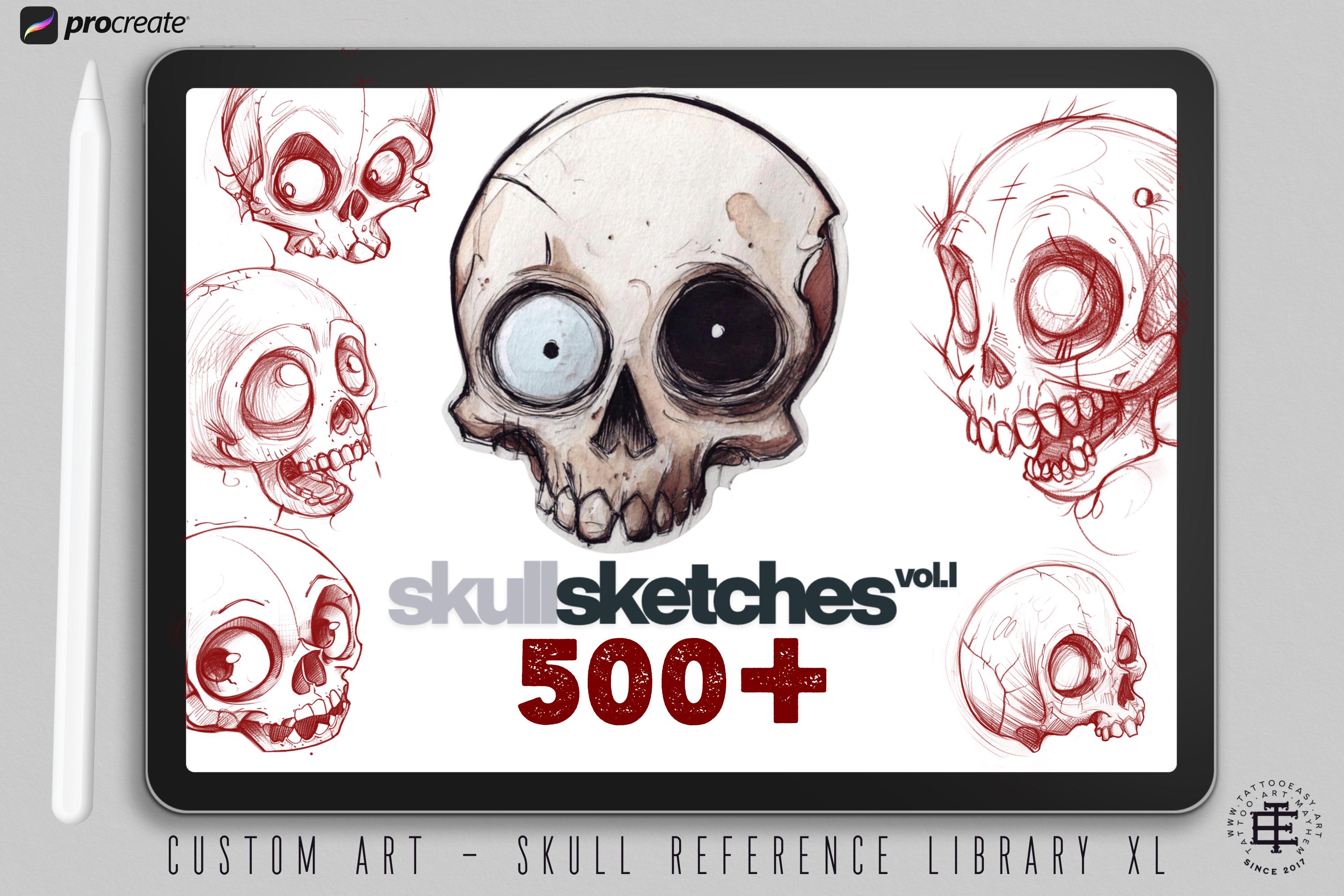 Skull Sketchbook: 500+ Procreate Stamps, Tattoo Art Reference (Digital Download)