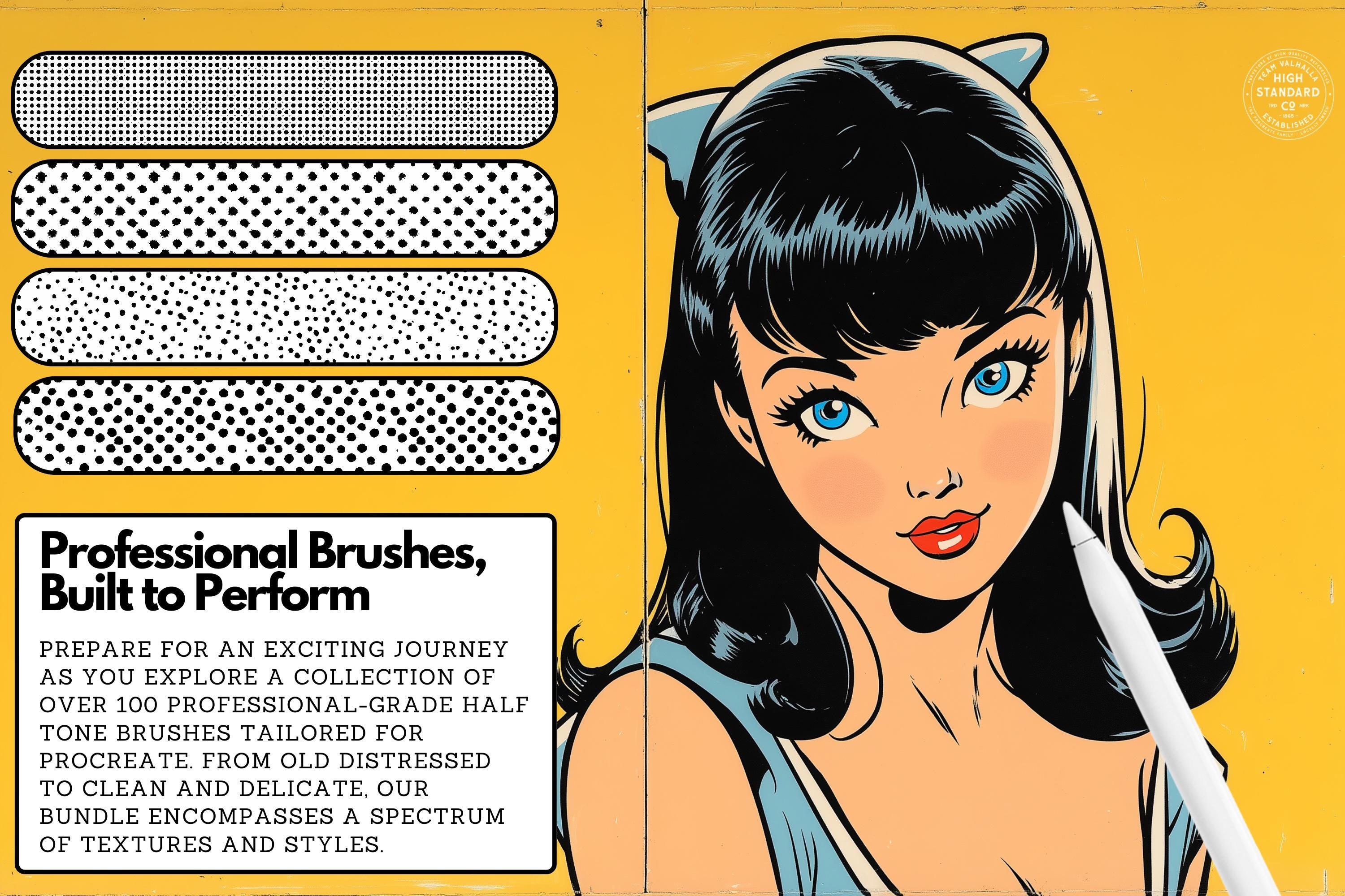 Procreate, 101 Halftones, unique halftone textured brush bundle for Procreate, 100% custom work