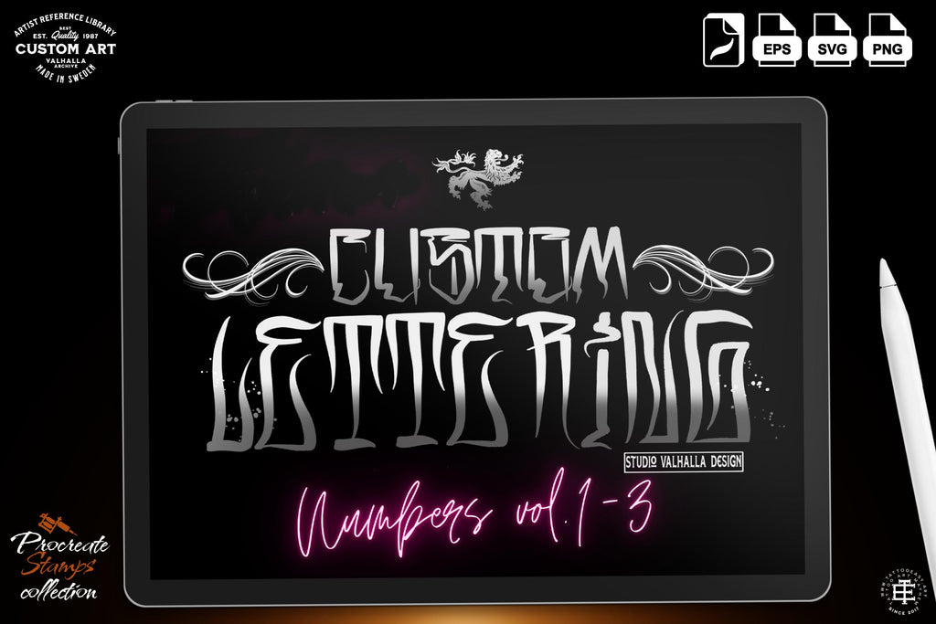 Tattoo Number Design Kit: Procreate Stamps, Brushes & Flash Art (PNG, SVG, EPS Designs)