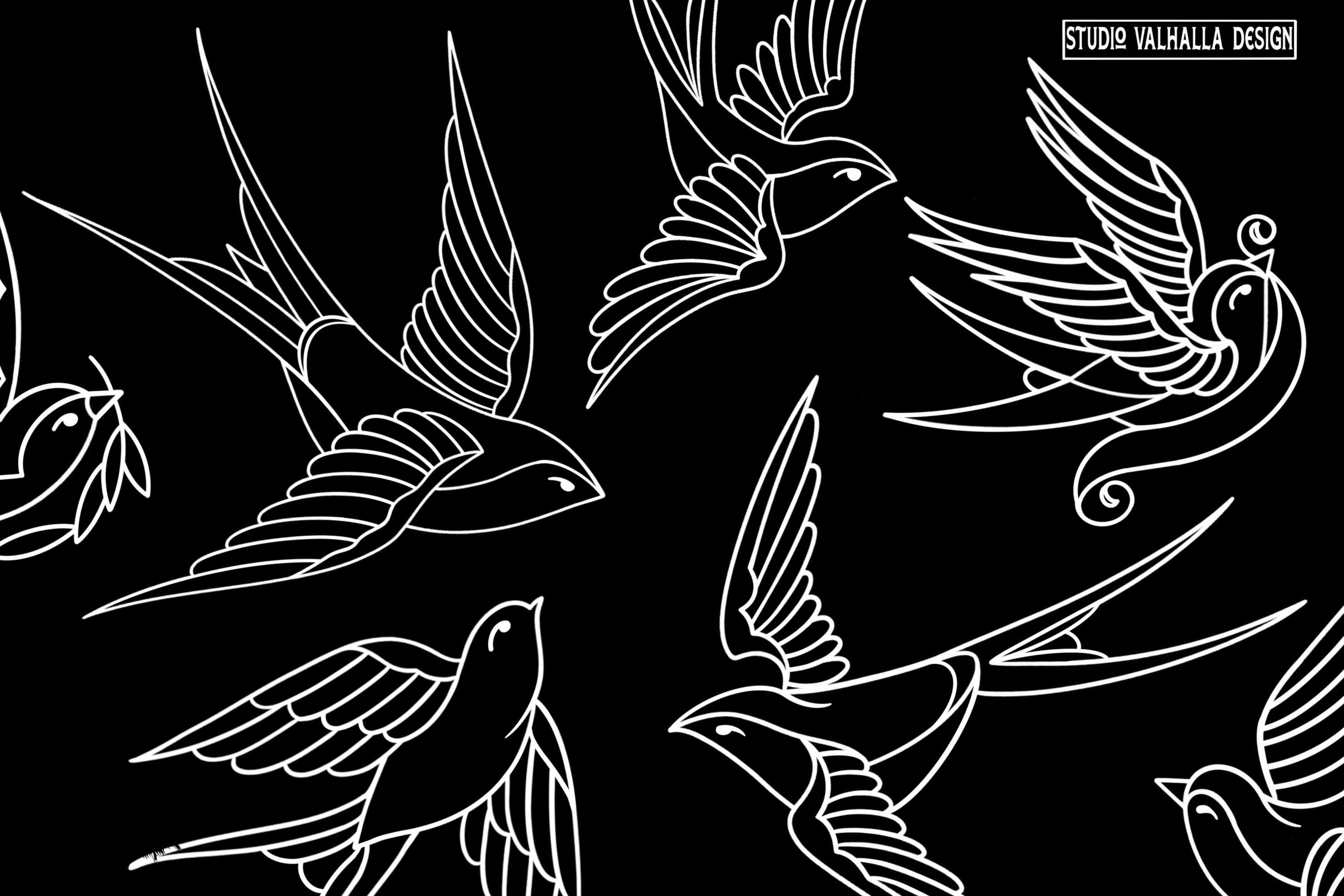 Tattoo references, 100 files | Traditional Swallows Flash Art (Digital Download) Procreate, PNG | SVG | EPS