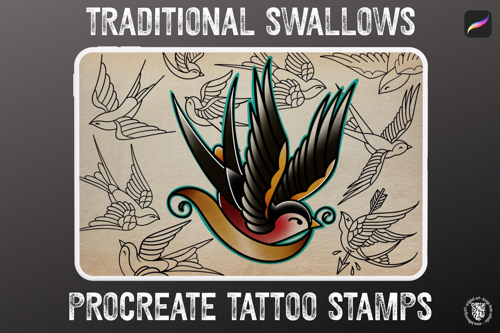 Tattoo references, 100 files | Traditional Swallows Flash Art (Digital Download) Procreate, PNG | SVG | EPS