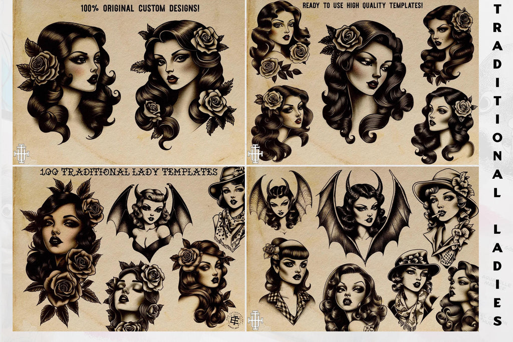 Traditional Tattoo Flash Procreate Stamps: Old School Designs PNG & Brushes