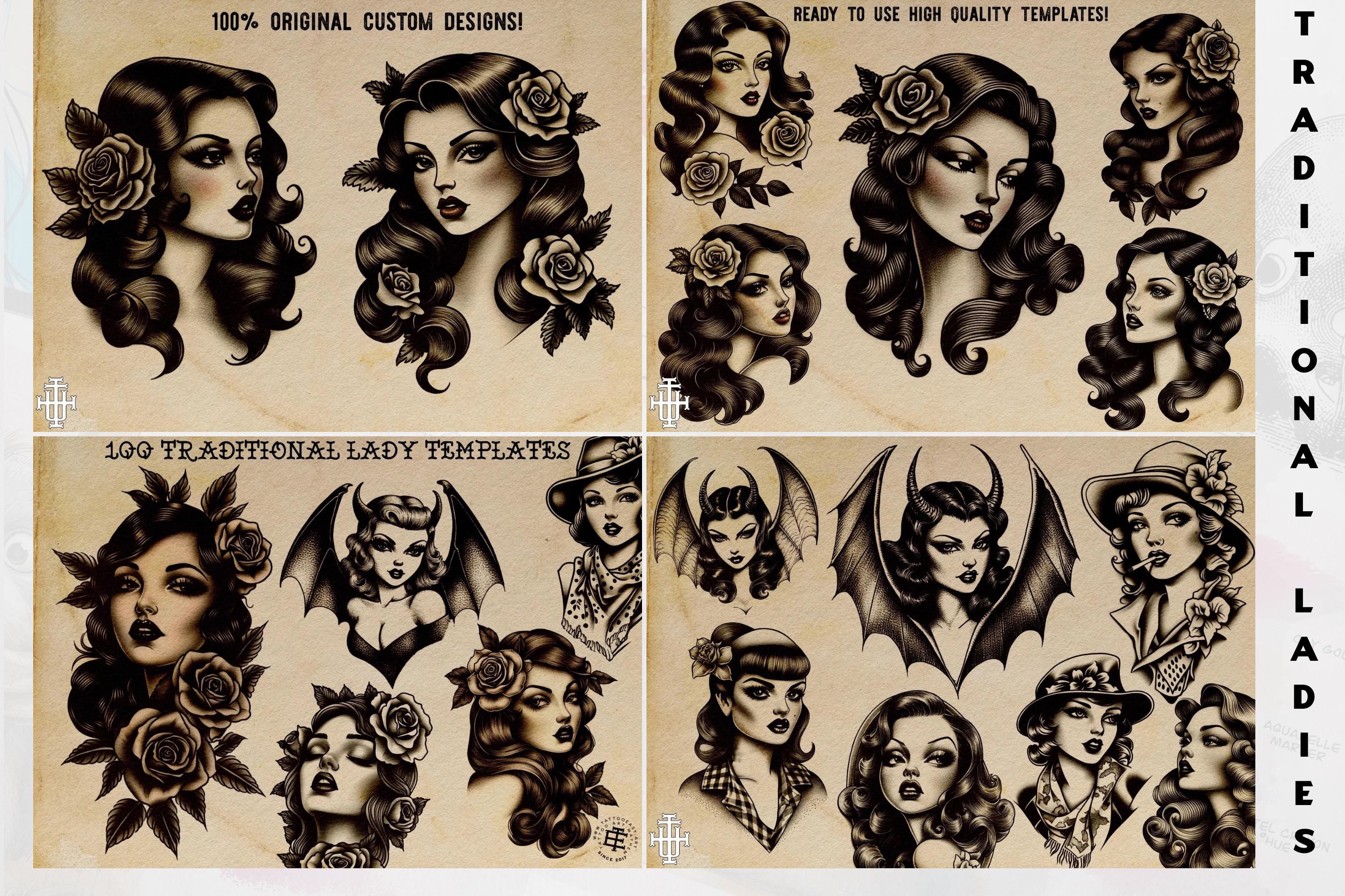 Traditional Tattoo Flash Procreate Stamps: Old School Designs PNG & Brushes