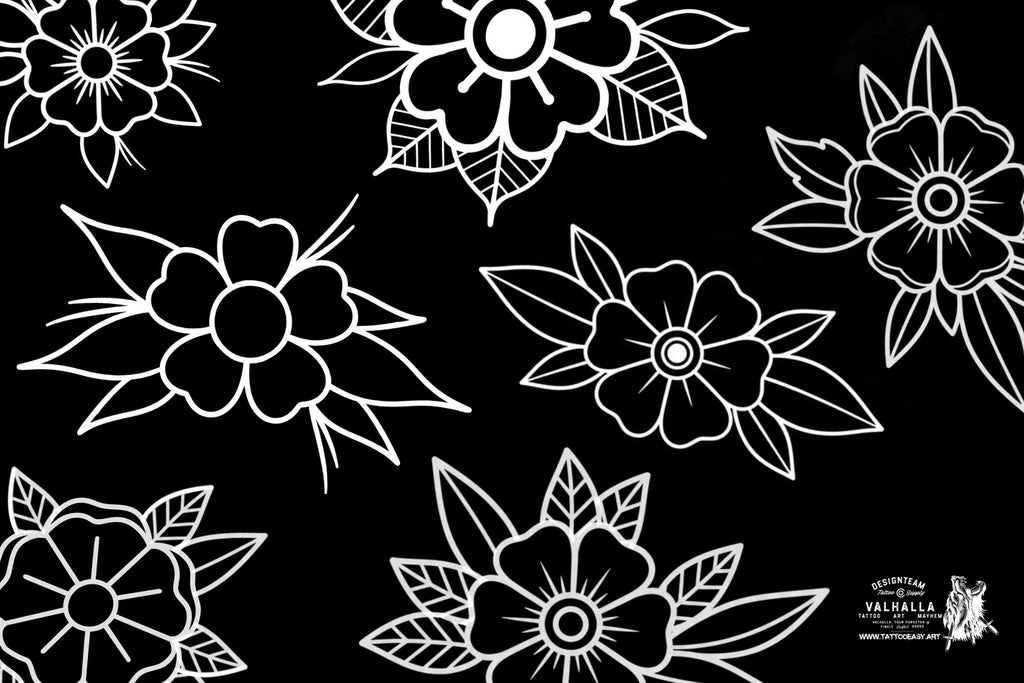Traditional Tattoo Flowers 120 files – Procreate Stamps | Old School Flower Clipart – PNG, SVG, EPS