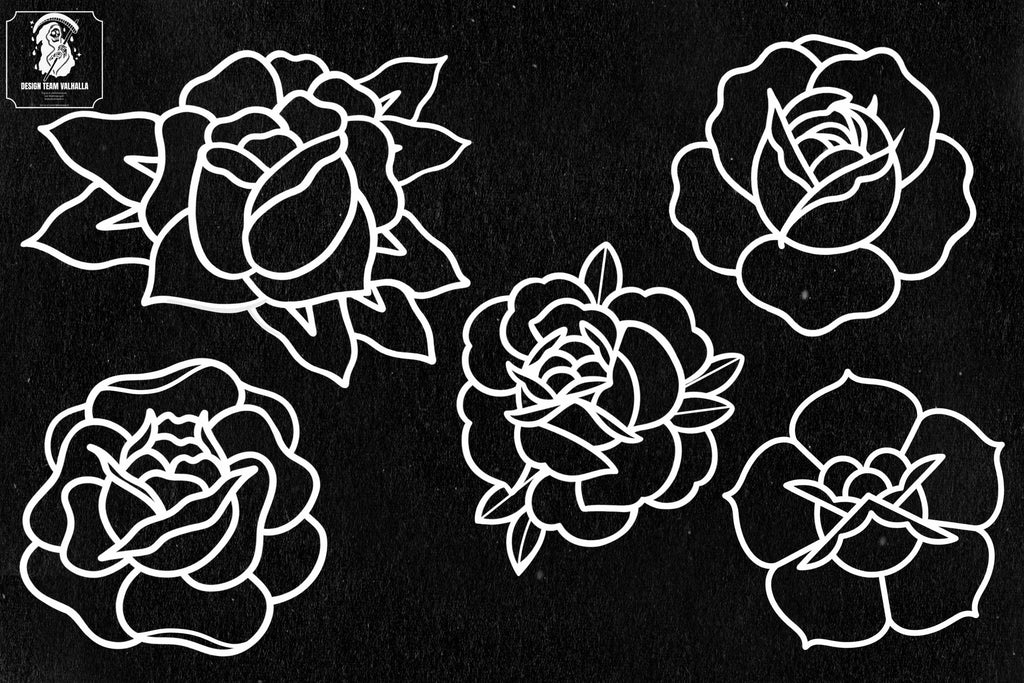 Traditional Roses Tattoo Stencils 100+ files: Procreate & PNG SVG EPS