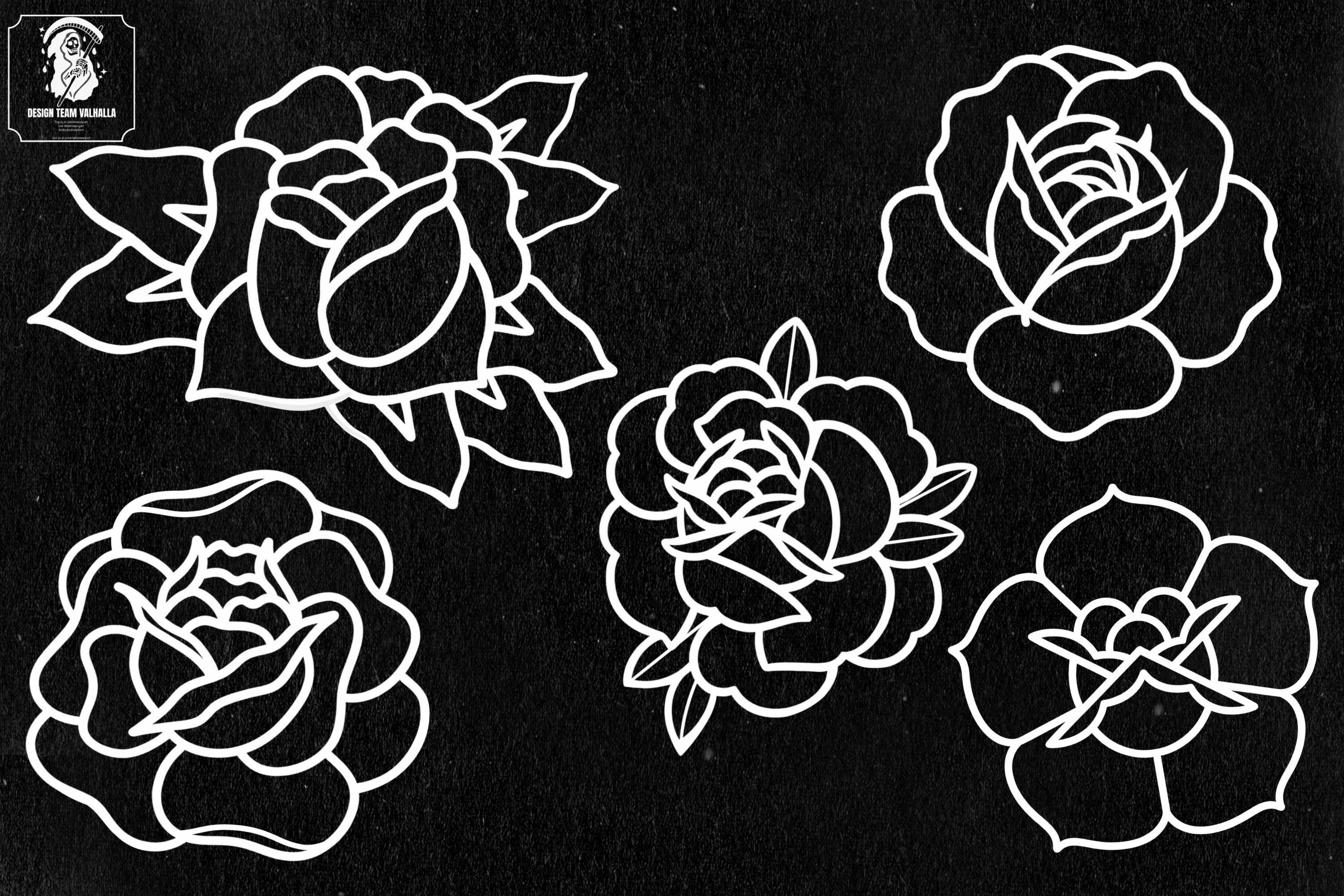 Traditional Roses Tattoo Stencils 100+ files: Procreate & PNG SVG EPS