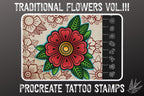 Traditional Tattoo Flowers 3 56 files – Procreate Stamps | Old School Clipart