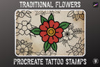 Traditional Tattoo Flowers 120 files – Procreate Stamps | Old School Flower Clipart – PNG, SVG, EPS