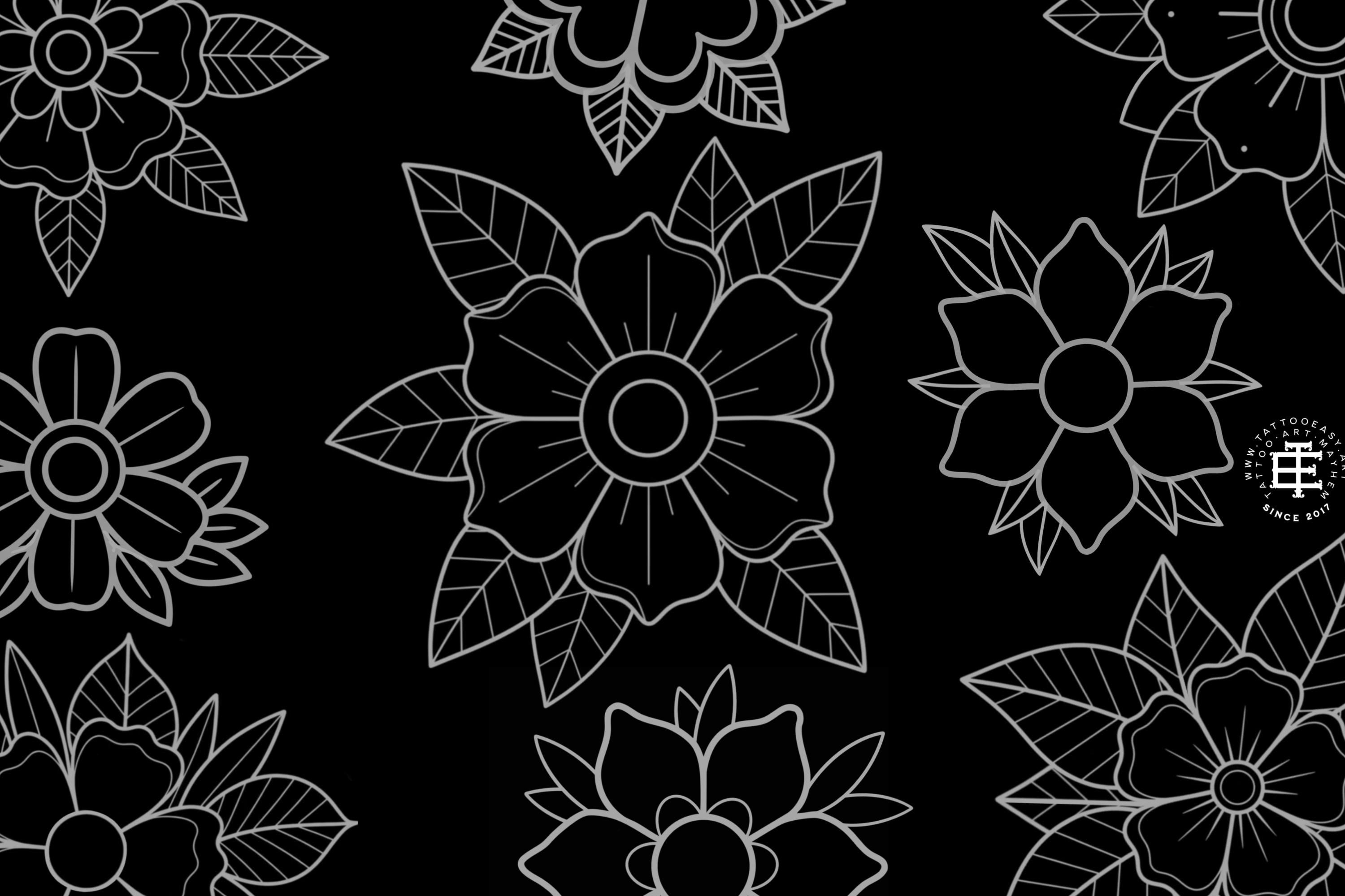 Traditional Tattoo Flowers 2 | 106 files – Procreate Stamps | Old School Clipart – PNG, SVG, EPS