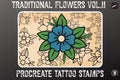 Traditional Tattoo Flowers 2 | 106 files – Procreate Stamps | Old School Clipart – PNG, SVG, EPS