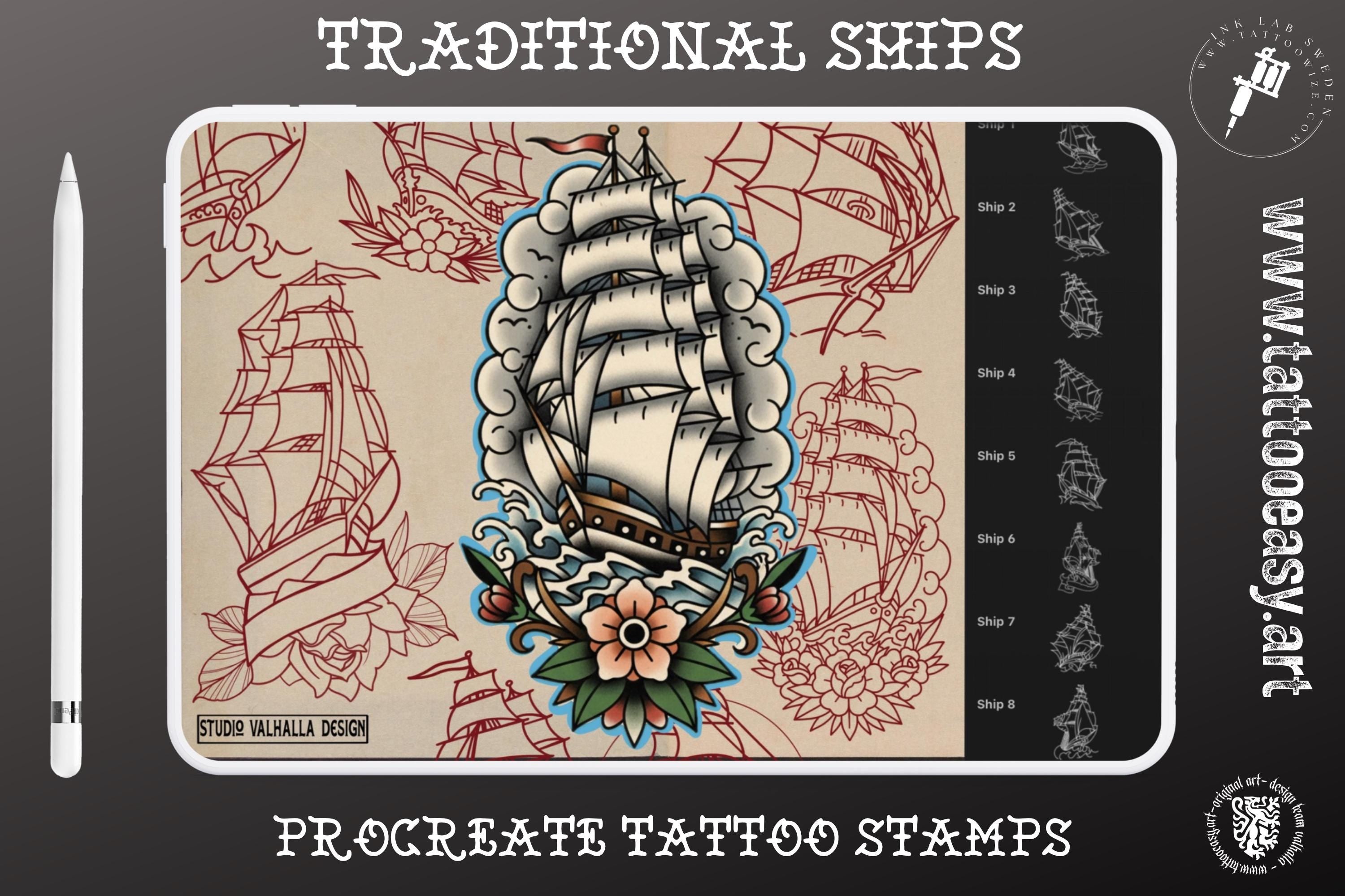 Traditional Tattoo Stencils - 100 files | Procreate Stamp Brushes PNG EPS SVG