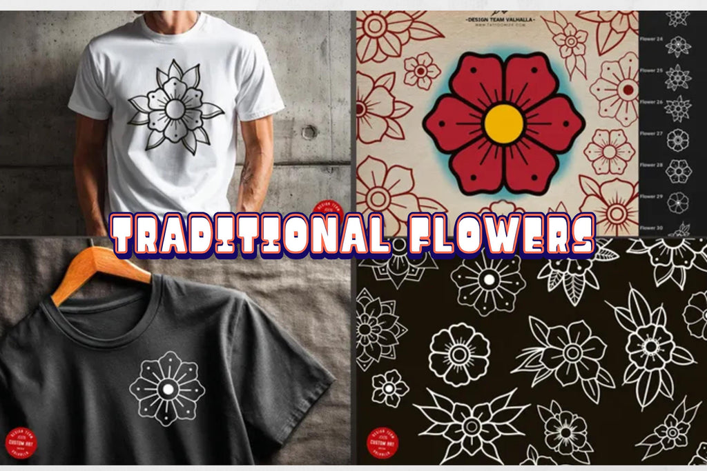 Traditional Flowers | 65 flowers – Procreate Stamps | Old School