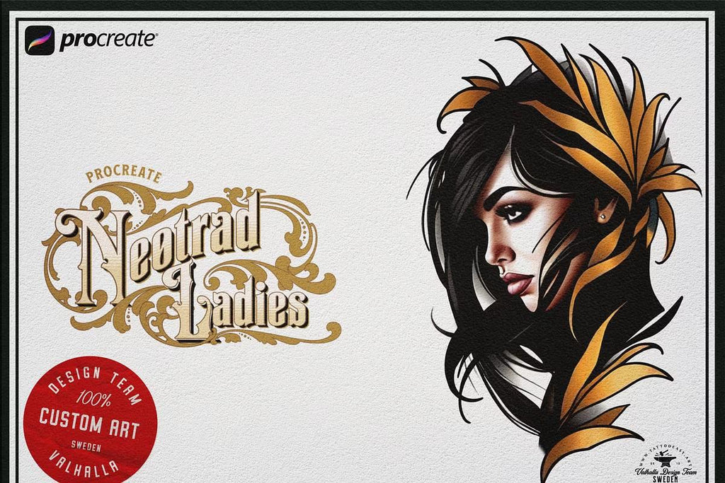 Neo-Traditional Tattoo References, Procreate Stamps & Flash Art, Procreate/Photoshop 300+