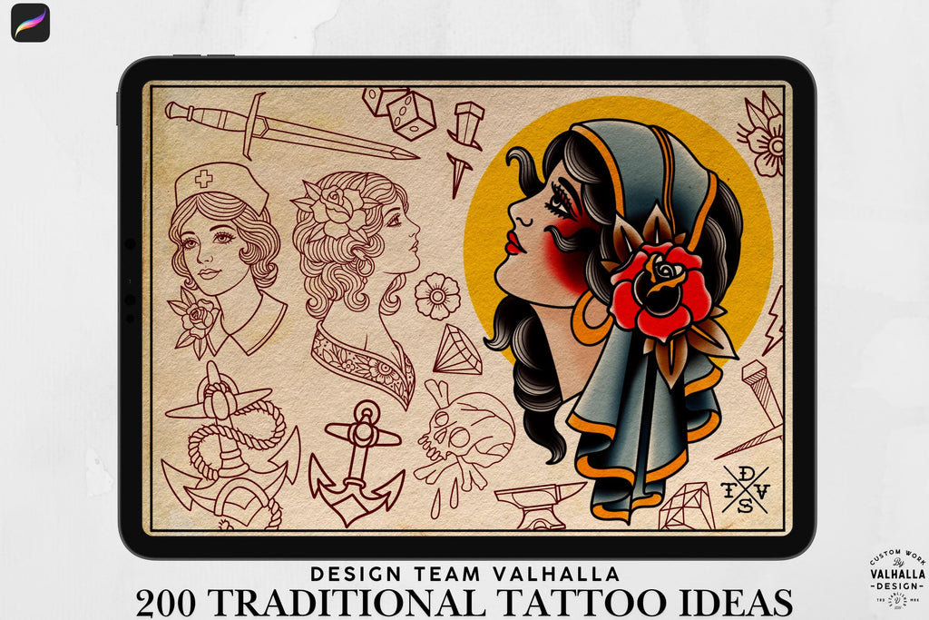 Procreate, Tattoo ideas vol.2 & vol.3 ~ 200+ custom designs